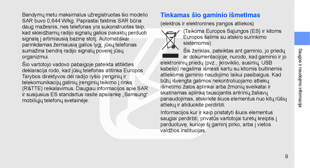 Samsung GT-C3510XKASEB, GT-C3510SIASEB manual Tinkamas šio gaminio išmetimas 