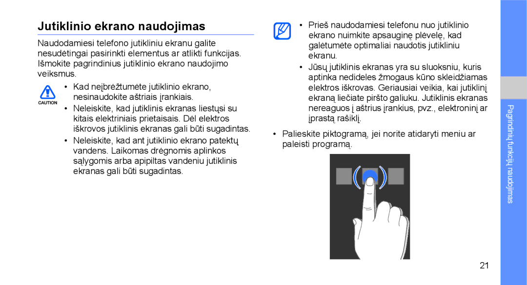 Samsung GT-C3510XKASEB, GT-C3510SIASEB manual Jutiklinio ekrano naudojimas 