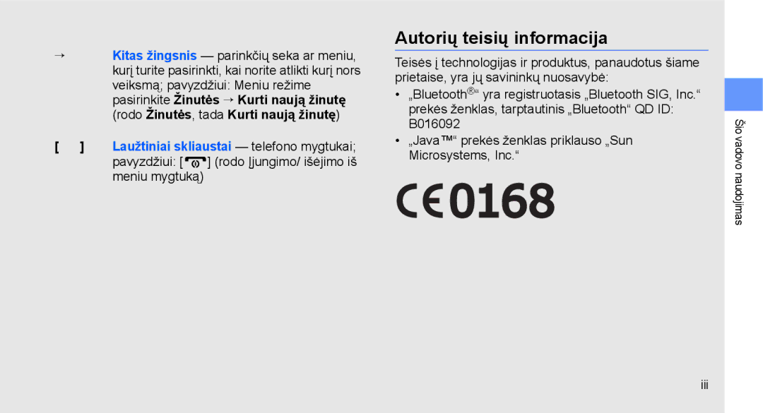 Samsung GT-C3510XKASEB, GT-C3510SIASEB manual Autorių teisių informacija, Pavyzdžiui, Iii 