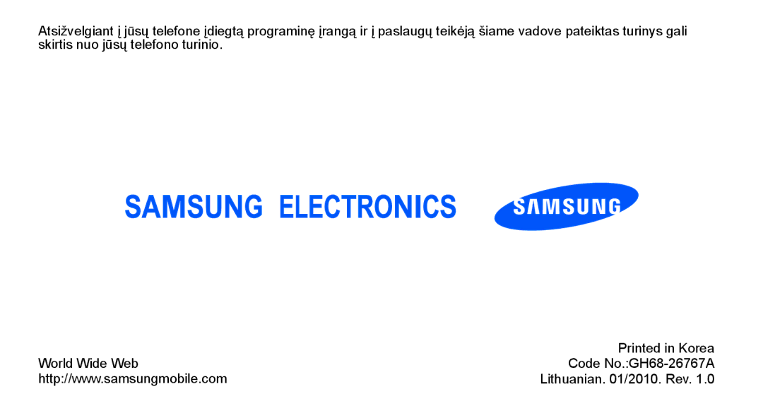 Samsung GT-C3510SIASEB, GT-C3510XKASEB manual Lithuanian /2010. Rev 