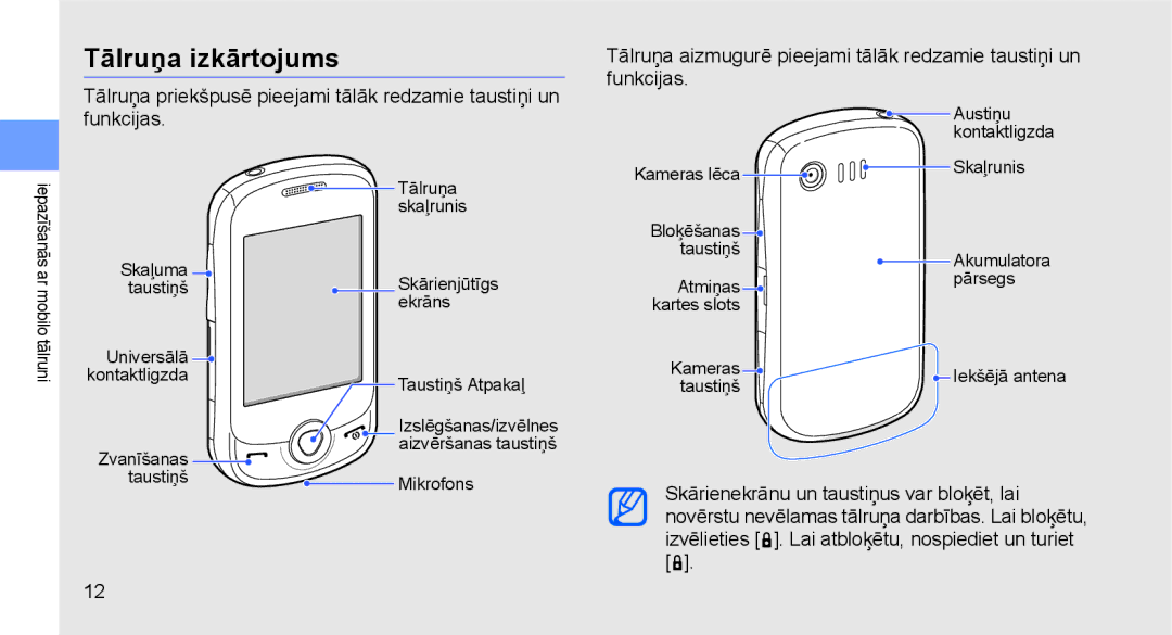 Samsung GT-C3510SIASEB, GT-C3510XKASEB manual Tālruņa izkārtojums 