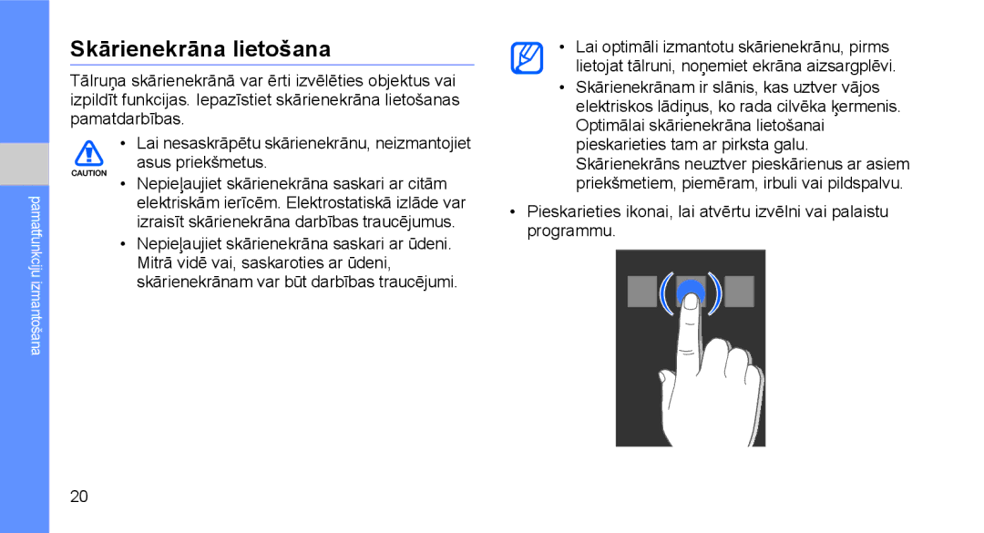 Samsung GT-C3510SIASEB, GT-C3510XKASEB manual Skārienekrāna lietošana 