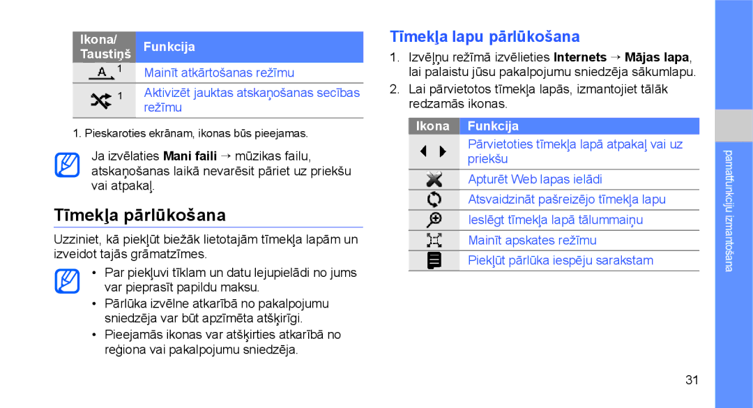 Samsung GT-C3510XKASEB, GT-C3510SIASEB manual Tīmekļa pārlūkošana, Tīmekļa lapu pārlūkošana 