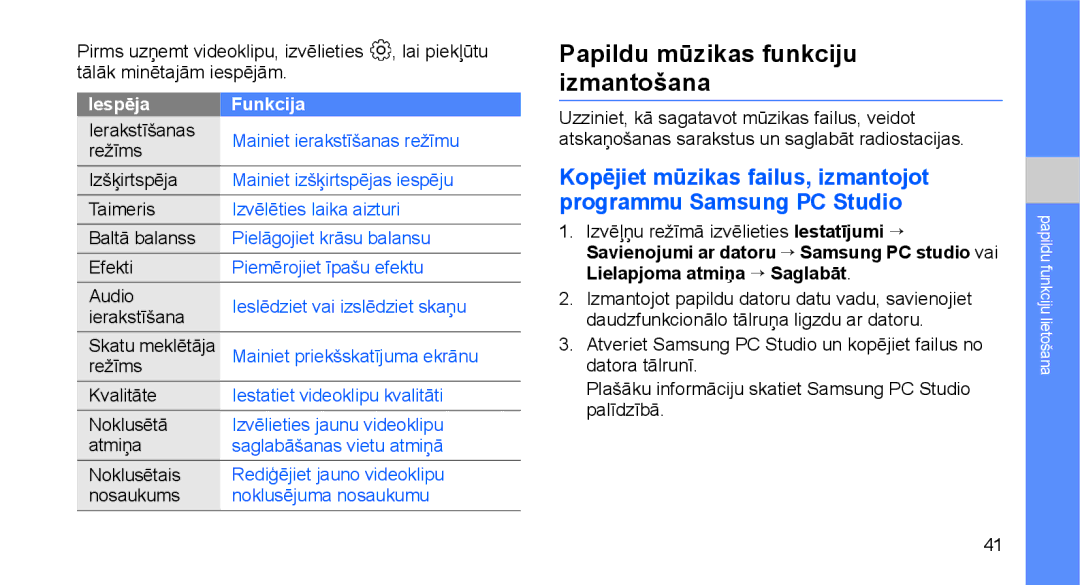 Samsung GT-C3510XKASEB, GT-C3510SIASEB manual Papildu mūzikas funkciju izmantošana 