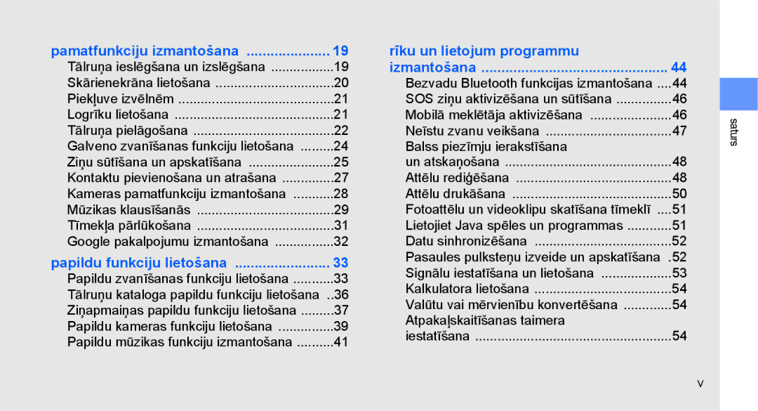 Samsung GT-C3510XKASEB, GT-C3510SIASEB manual Rīku un lietojum programmu 