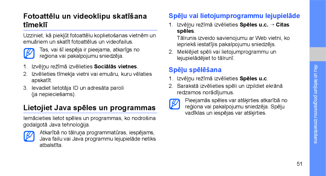 Samsung GT-C3510XKASEB Fotoattēlu un videoklipu skatīšana tīmeklī, Lietojiet Java spēles un programmas, Spēļu spēlēšana 