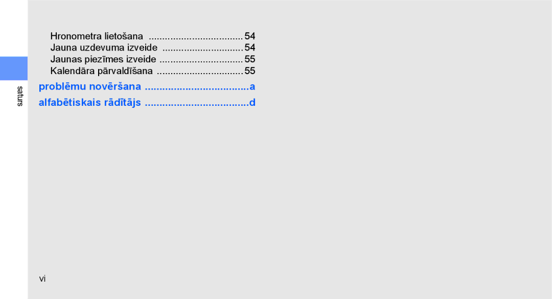 Samsung GT-C3510SIASEB, GT-C3510XKASEB manual Problēmu novēršana Alfabētiskais rādītājs 