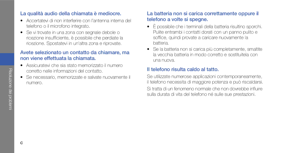 Samsung GT-C3510DPACIT, GT-C3510XKACIT, GT-C3510CWACIT, GT-C3510XKATIM manual La qualità audio della chiamata è mediocre 