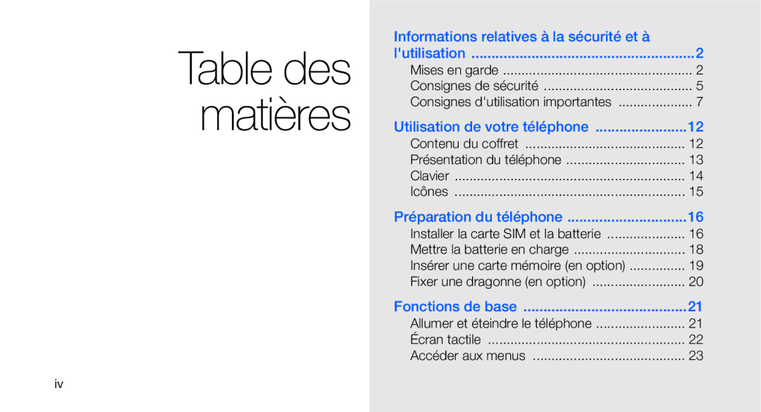 Samsung GT-C3510XKAXEF, GT-C3510XKAFTM manual Utilisation de votre téléphone, Préparation du téléphone, Fonctions de base 