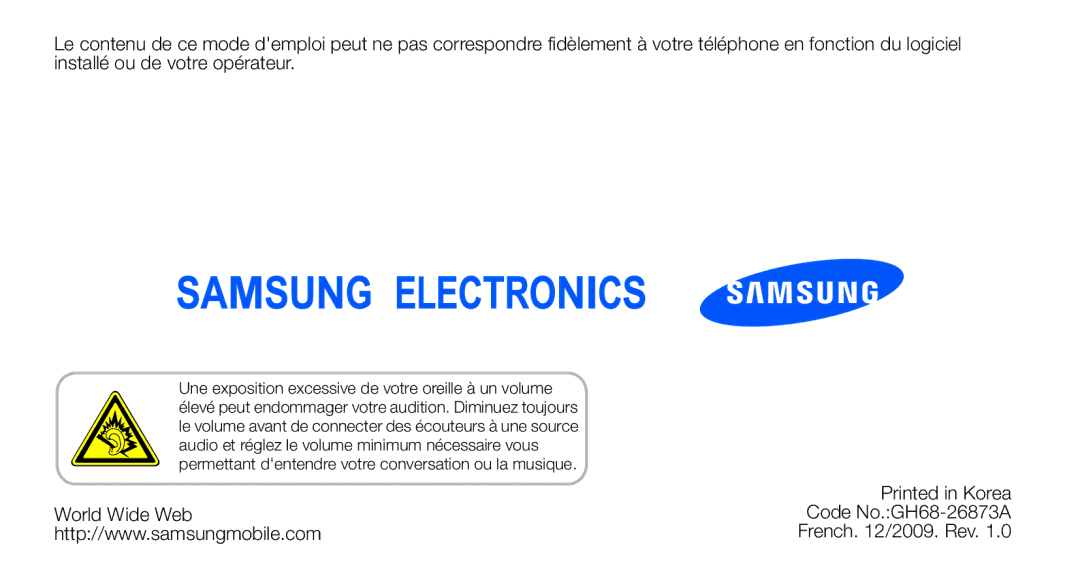 Samsung GT-C3510SIAXEF, GT-C3510XKAFTM, GT-C3510CWAXEF, GT-C3510XKACAR, GT-C3510XKAXEF World Wide Web Code No.GH68-26873A 