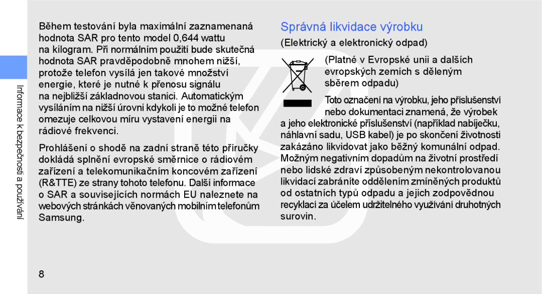 Samsung GT-C3510XKAXEZ, GT-C3510XKAO2C, GT-C3510SIAXEZ manual Správná likvidace výrobku 