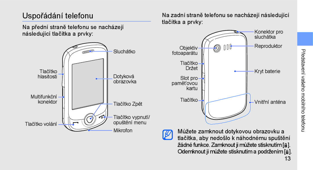 Samsung GT-C3510SIAXEZ, GT-C3510XKAO2C, GT-C3510XKAXEZ manual Uspořádání telefonu, Kartu Tlačítko 