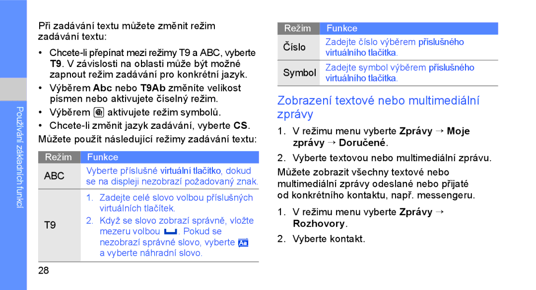 Samsung GT-C3510SIAXEZ Zobrazení textové nebo multimediální zprávy, Číslo, Symbol, Režimu menu vyberte Zprávy → Rozhovory 