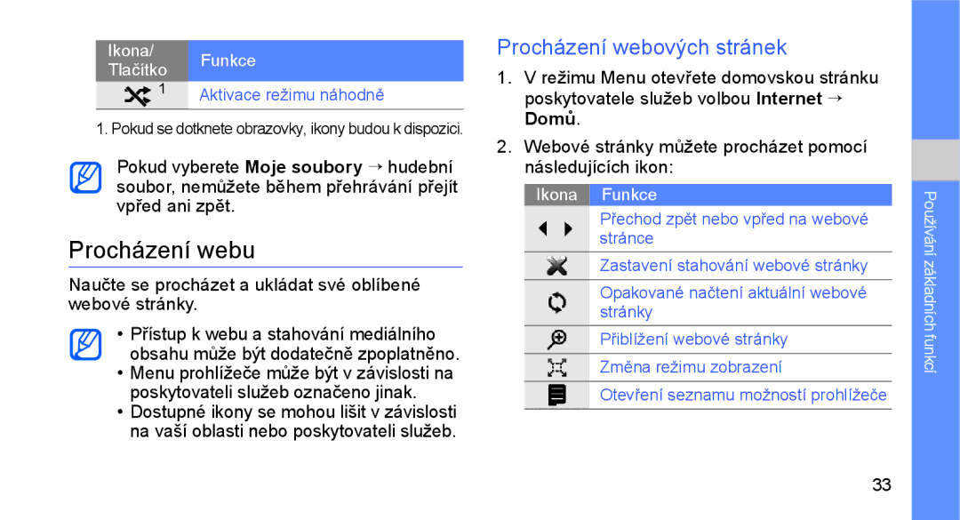 Samsung GT-C3510XKAO2C, GT-C3510SIAXEZ, GT-C3510XKAXEZ manual Procházení webu, Procházení webových stránek 