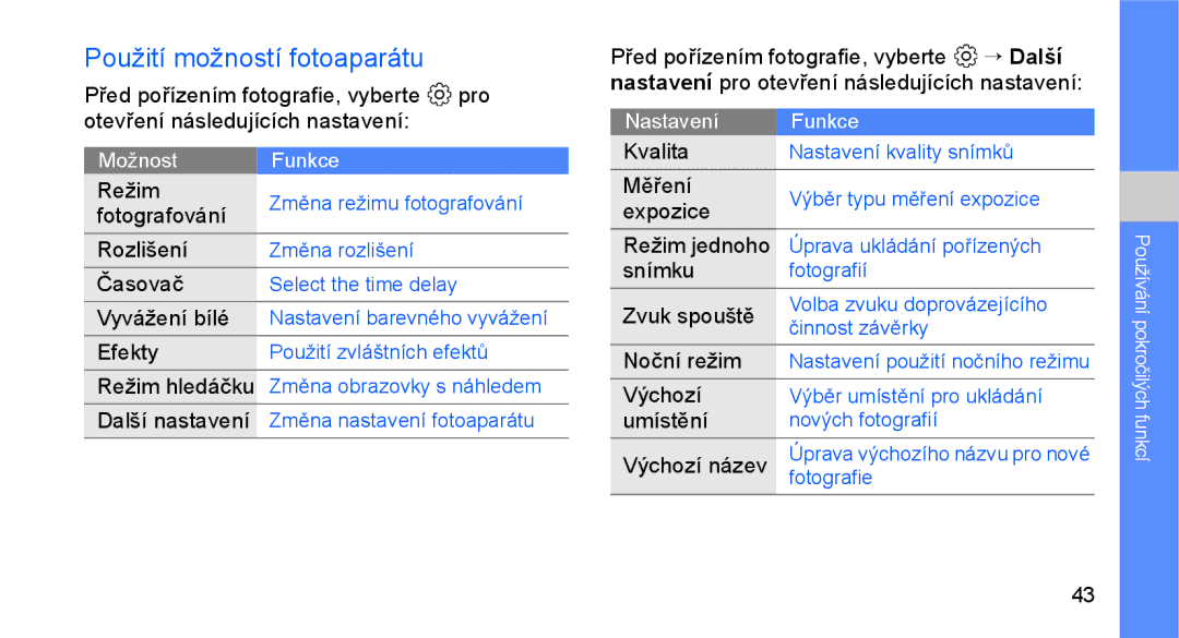 Samsung GT-C3510SIAXEZ, GT-C3510XKAO2C, GT-C3510XKAXEZ manual Použití možností fotoaparátu 