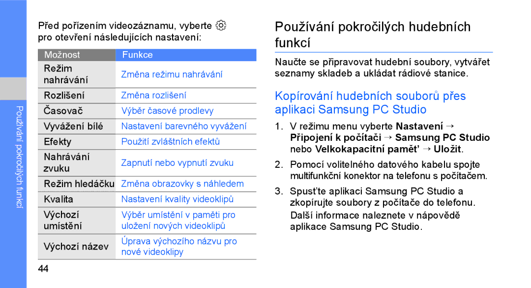 Samsung GT-C3510XKAXEZ, GT-C3510XKAO2C, GT-C3510SIAXEZ manual Používání pokročilých hudebních funkcí 