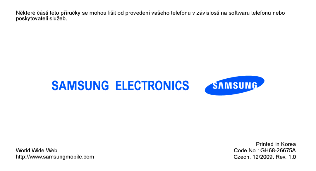 Samsung GT-C3510SIAXEZ, GT-C3510XKAO2C, GT-C3510XKAXEZ manual Czech /2009. Rev 