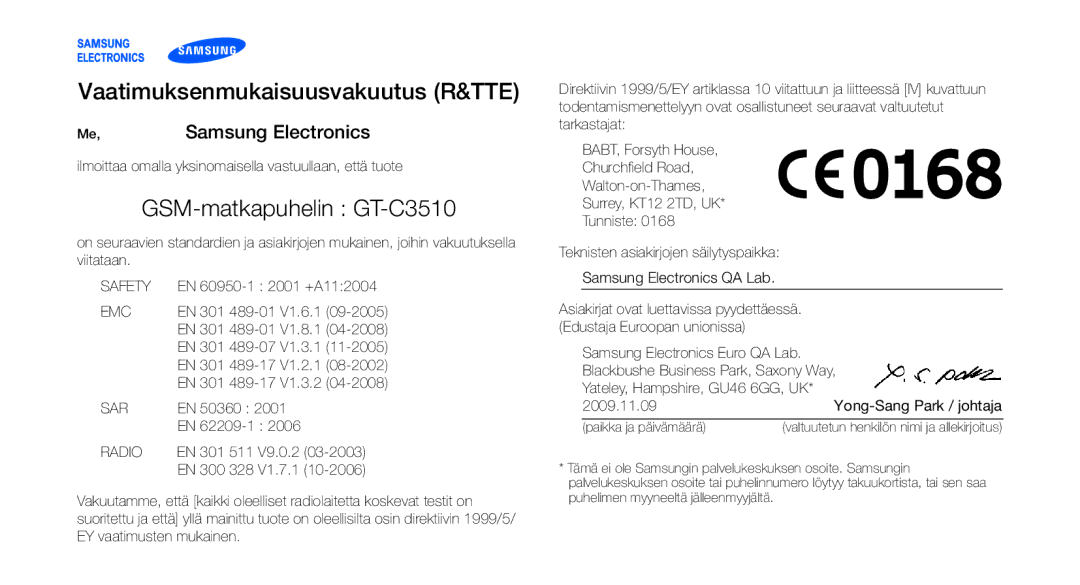 Samsung GT-C3510CWANEE, GT-C3510XKAXEE, GT-C3510SBANEE, GT-C3510SIAXEE manual GSM-matkapuhelin GT-C3510, Samsung Electronics 