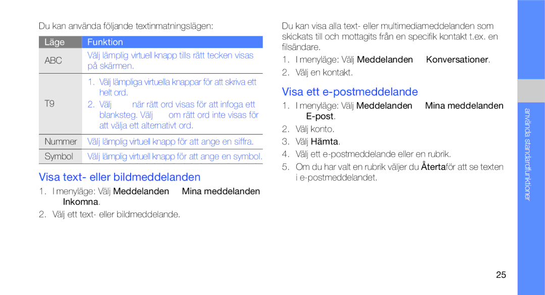 Samsung GT-C3510SBANEE, GT-C3510XKAXEE, GT-C3510SIAXEE manual Visa ett e-postmeddelande, Visa text- eller bildmeddelanden 