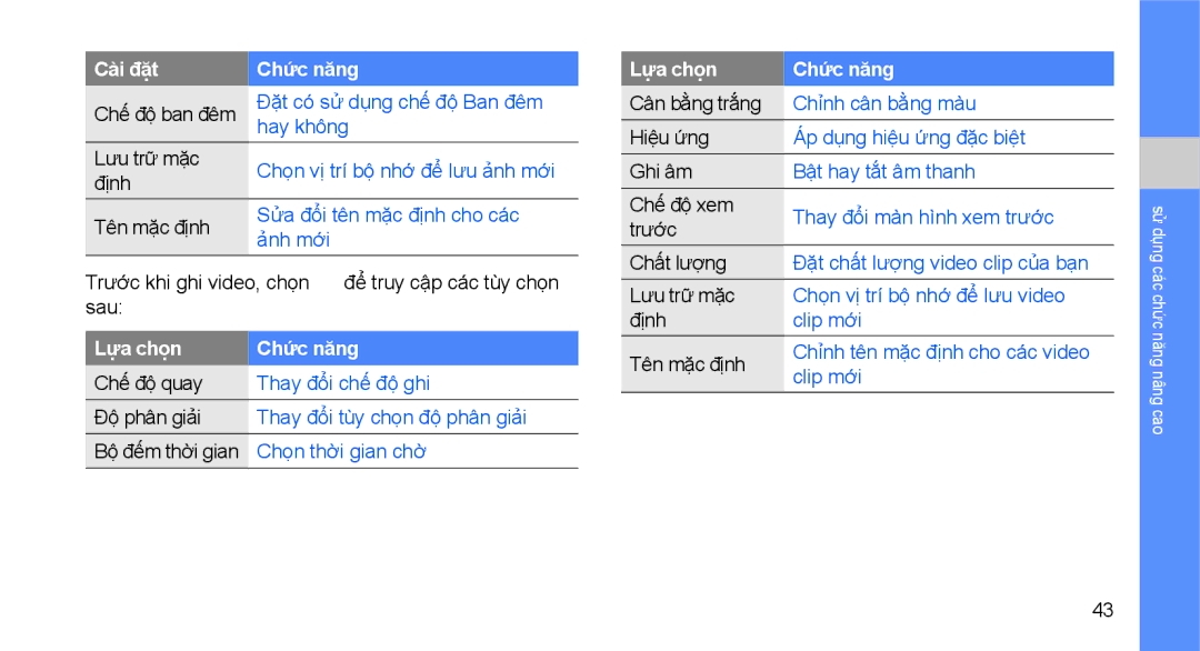 Samsung GT-C3510SBAXXV manual Trước khi ghi video, chọn để truy cập các tùy chọn sau, Ghi âm, Chất lượng, Lưu trữ mặc, Định 