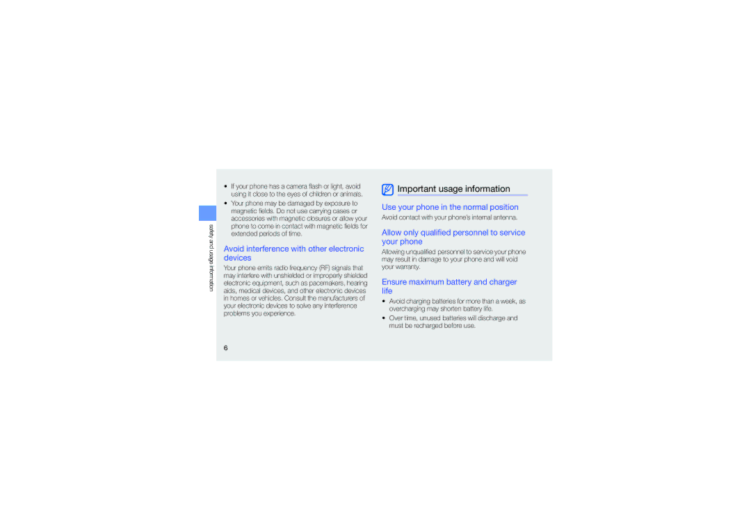 Samsung GT-C6112 user manual Important usage information, Avoid interference with other electronic devices 