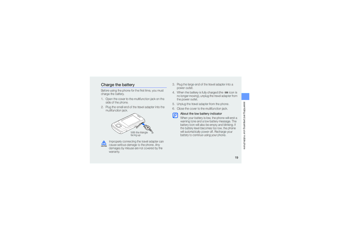 Samsung GT-C6112 user manual Charge the battery 