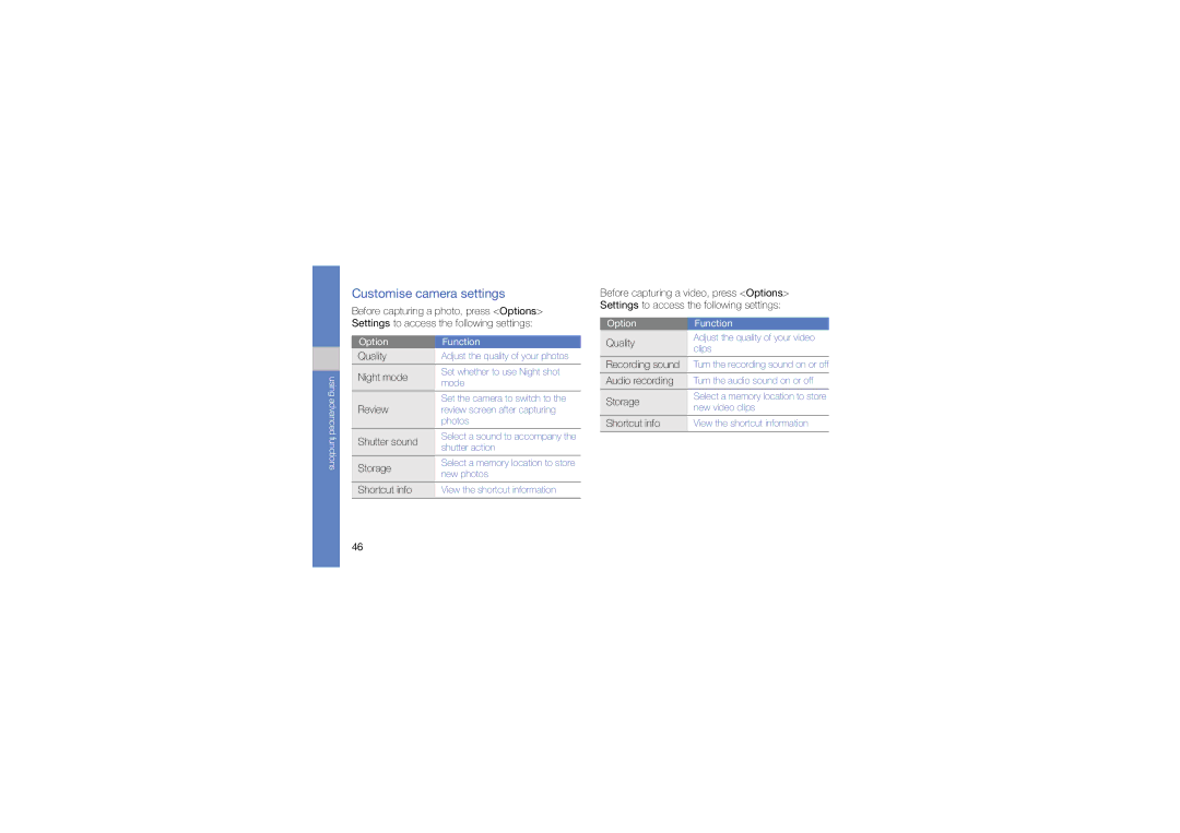 Samsung GT-C6112 user manual Customise camera settings 