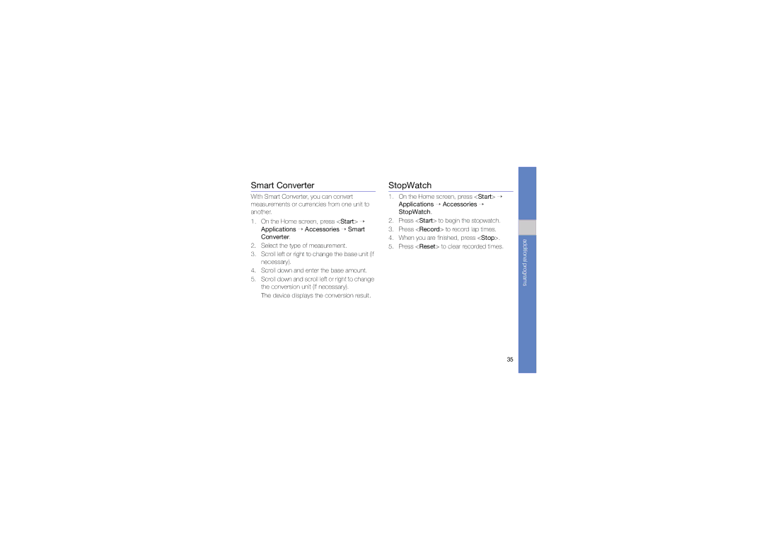 Samsung GT-C6625EKAVDH, GT-C6625EKABOG, GT-C6625EKASFR, GT-C6625NBAORC, GT-C6625EKAXEF manual Smart Converter, StopWatch 