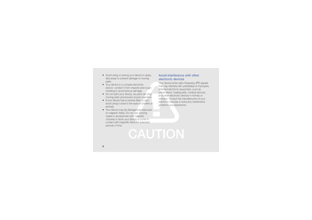 Samsung GT-C6625DGAATL, GT-C6625EKABOG, GT-C6625EKASFR, GT-C6625NBAORC manual Avoid interference with other electronic devices 