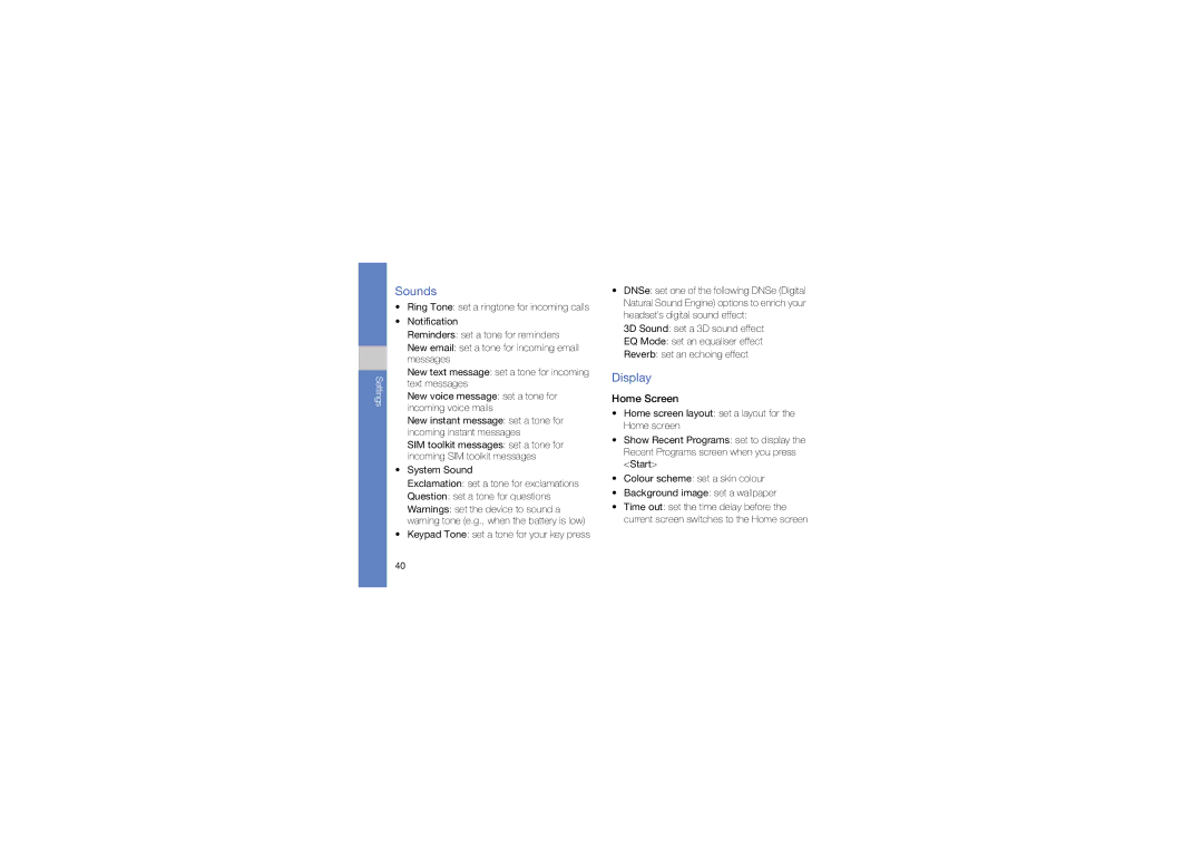 Samsung GT-C6625EKACNX, GT-C6625EKABOG, GT-C6625EKASFR, GT-C6625NBAORC, GT-C6625EKAXEF, GT-C6625EKAFTM manual Sounds, Display 