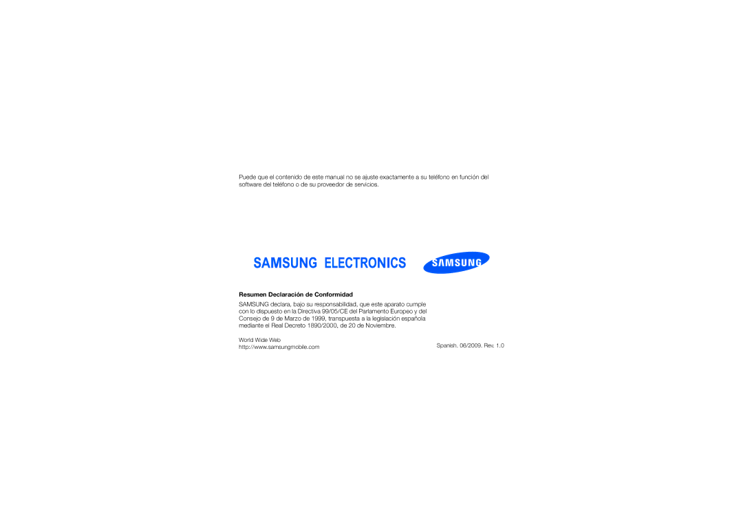 Samsung GT-C6625DGAATL, GT-C6625EKAFOP, GT-C6625NBAINU manual Resumen Declaración de Conformidad 