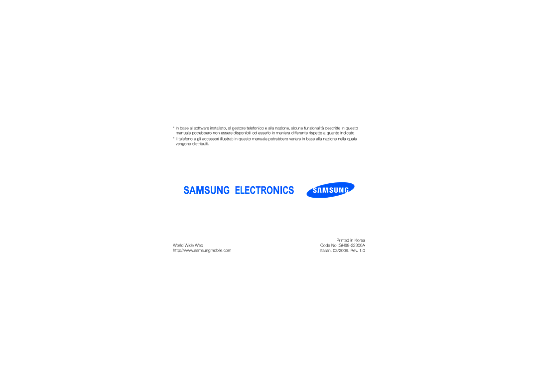 Samsung GT-C6625NBAOMN, GT-C6625EKAWIN, GT-C6625EKAOMN manual Code No.GH68-22300A 