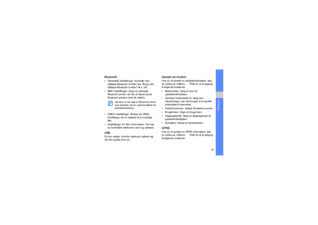 Samsung GT-C6625EKAXEE, GT-C6625EKJXEE manual Bluetooth, Opkald via modem 