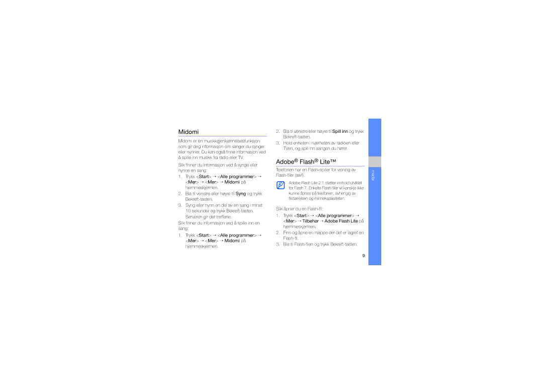 Samsung GT-C6625EKAXEE, GT-C6625EKJXEE manual Midomi, Adobe Flash Lite 