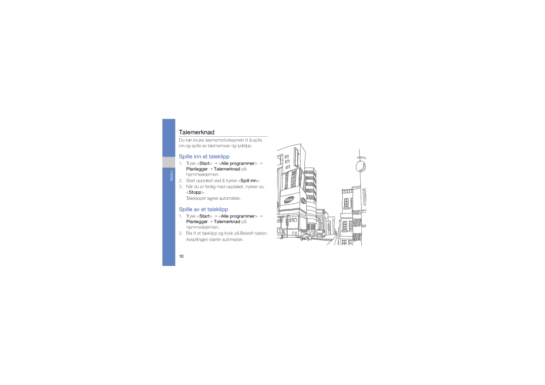 Samsung GT-C6625EKJXEE, GT-C6625EKAXEE manual Talemerknad, Spille inn et taleklipp, Spille av et taleklipp 