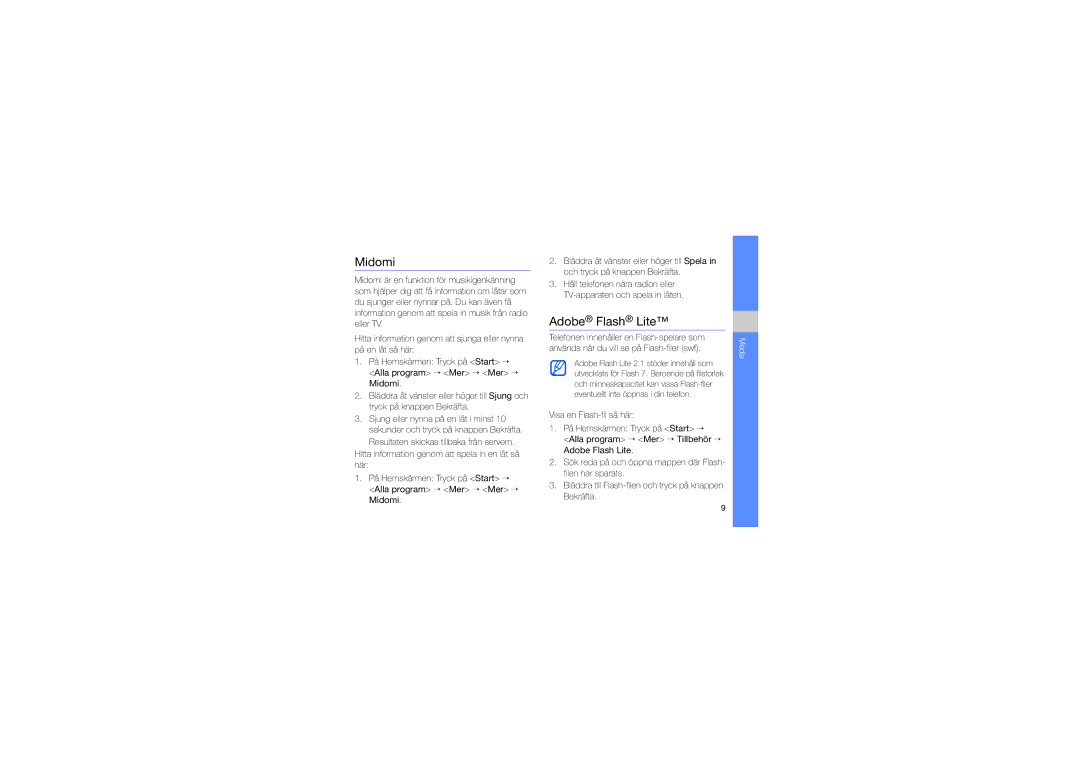 Samsung GT-C6625EKAXEE, GT-C6625EKJXEE manual Midomi, Adobe Flash Lite 
