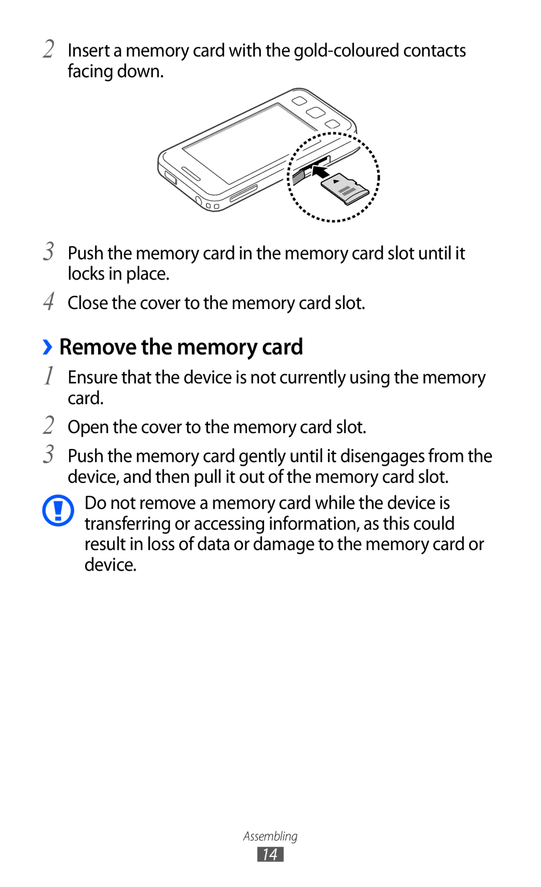 Samsung GT-C6712 user manual ››Remove the memory card 