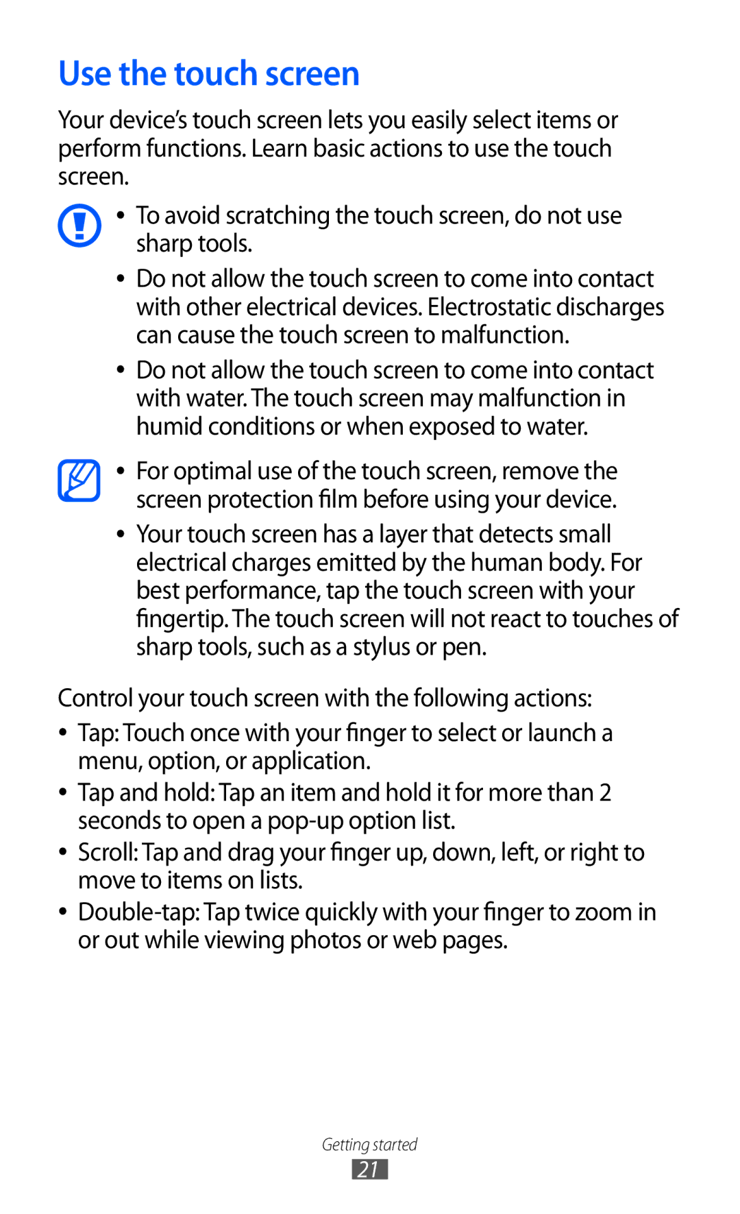 Samsung GT-C6712 user manual Use the touch screen 