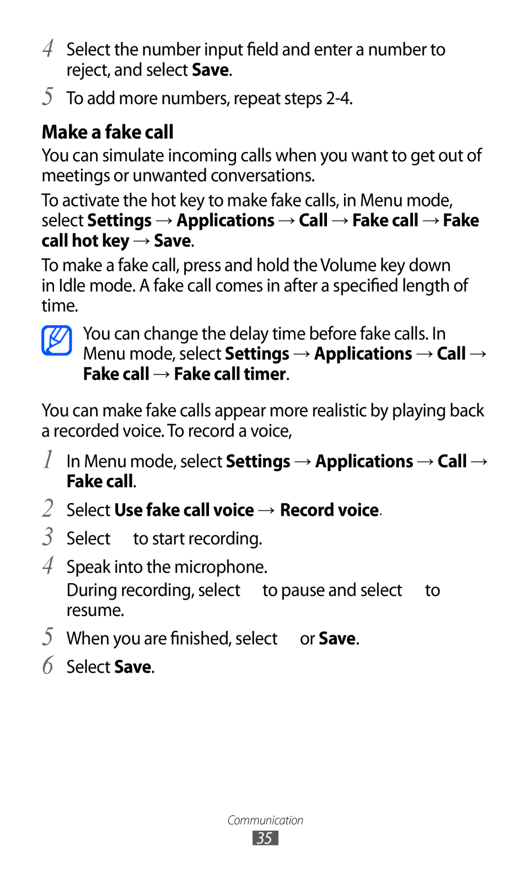 Samsung GT-C6712 user manual Make a fake call 