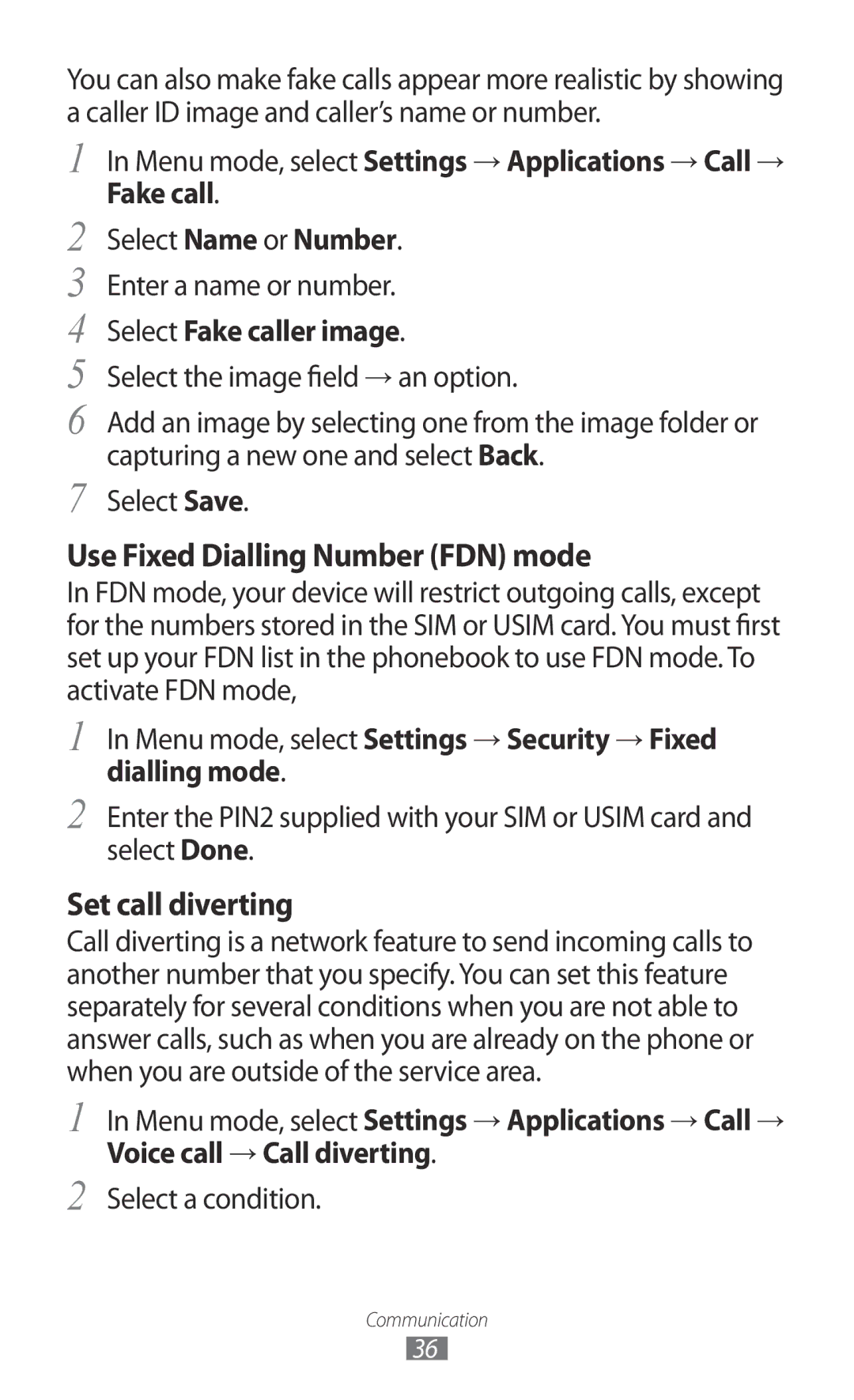 Samsung GT-C6712 user manual Select Name or Number Enter a name or number, Select Fake caller image, Select a condition 