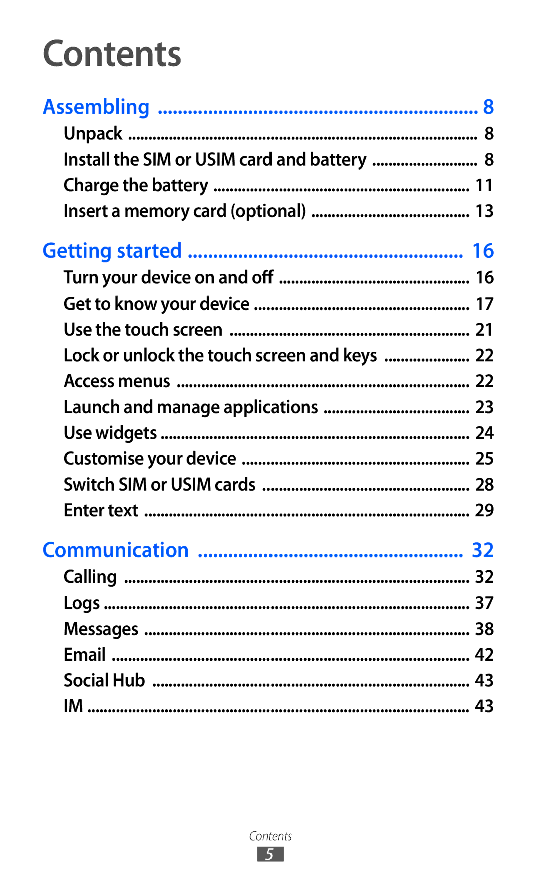 Samsung GT-C6712 user manual Contents 