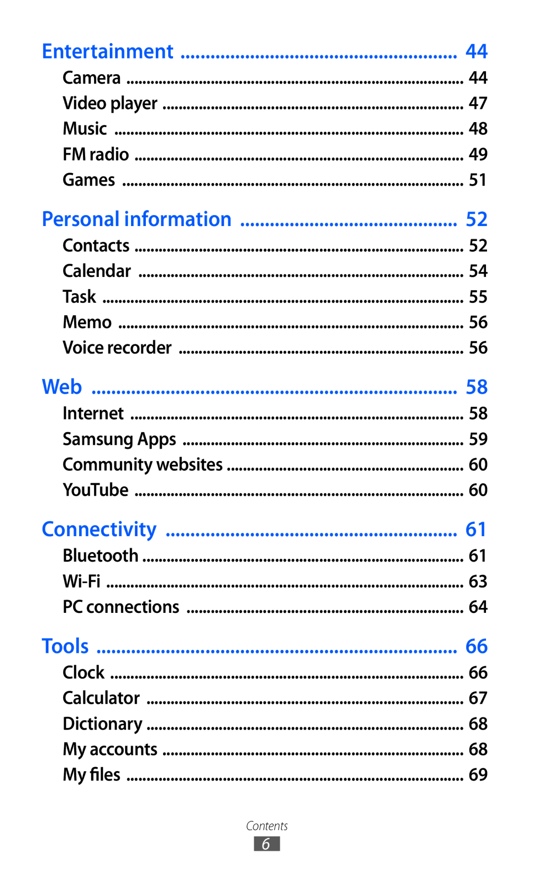 Samsung GT-C6712 user manual Contents 