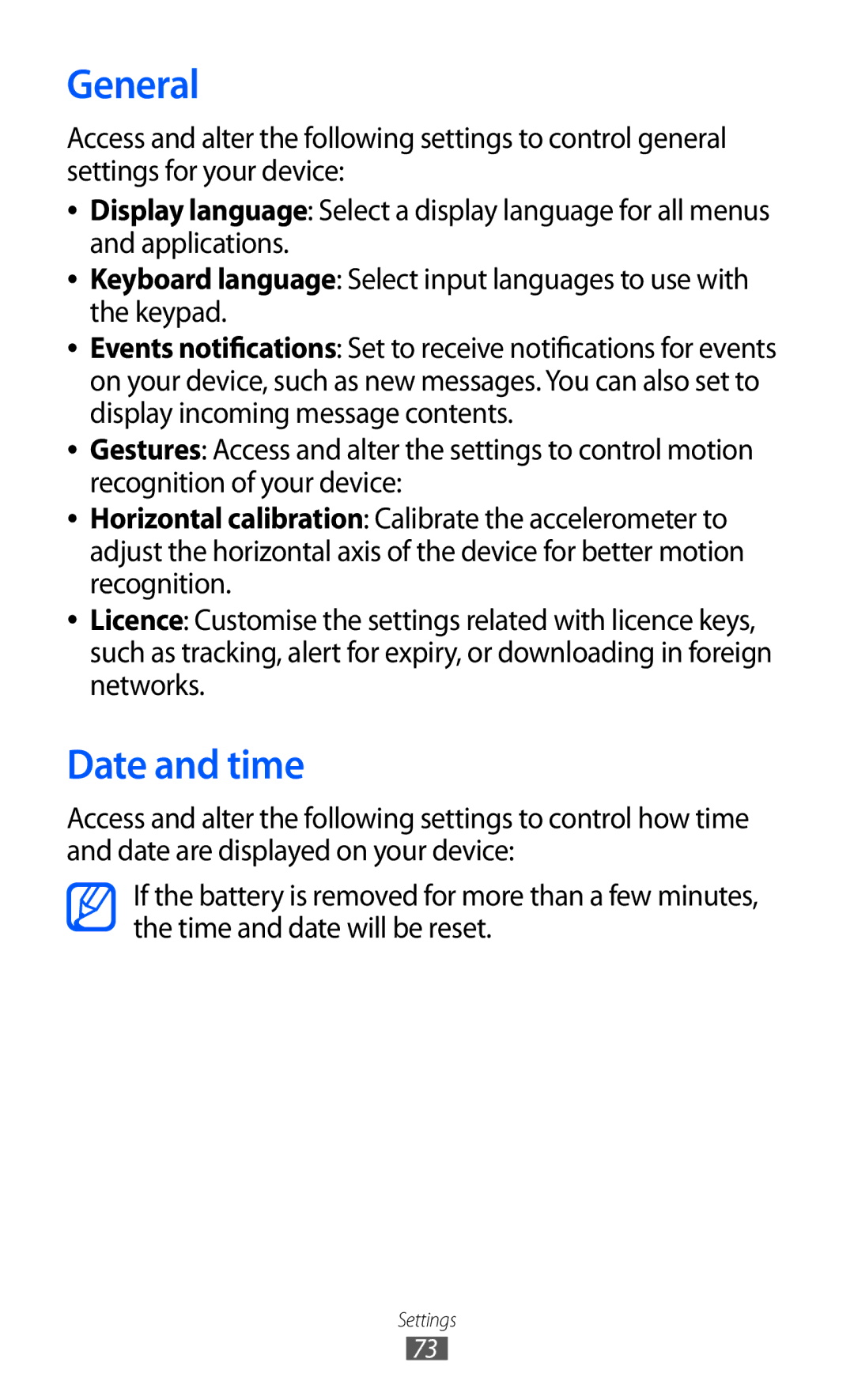 Samsung GT-C6712 user manual General, Date and time 