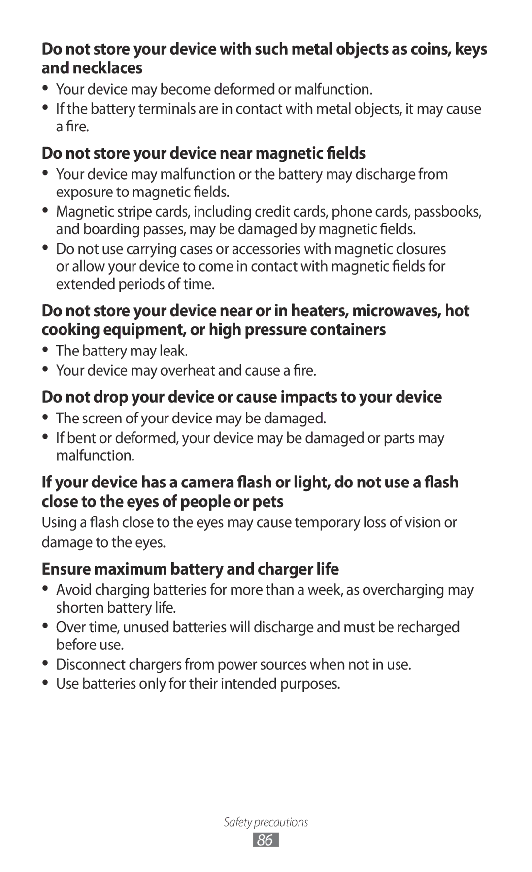 Samsung GT-C6712 Do not store your device near magnetic fields, Do not drop your device or cause impacts to your device 