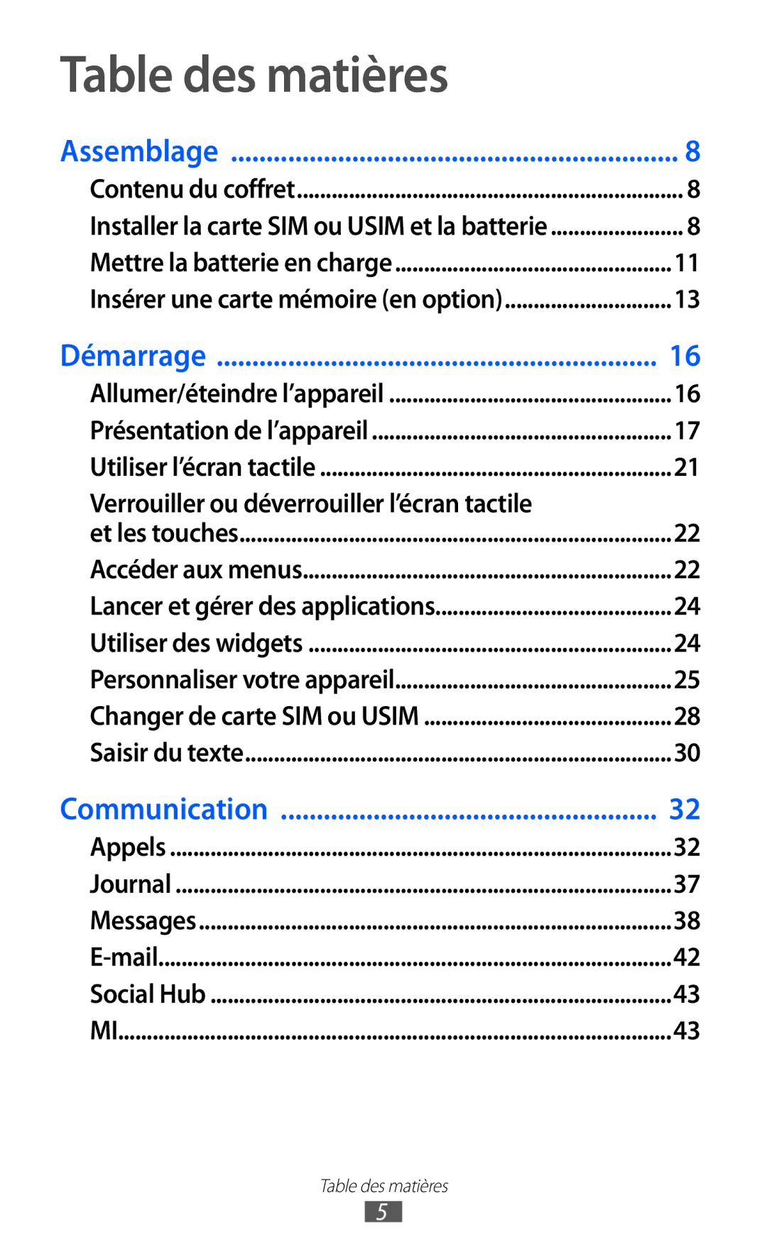 Samsung GT-C6712LKABGL manual Table des matières, Assemblage 