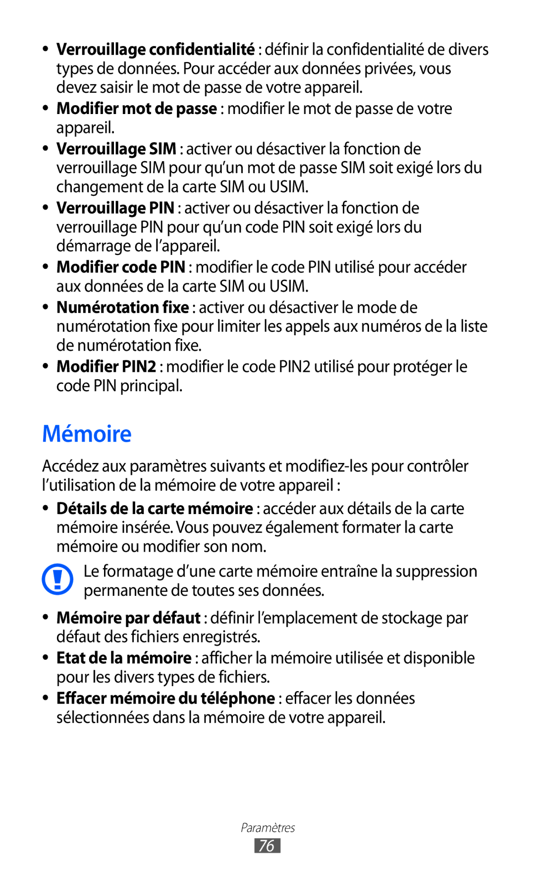 Samsung GT-C6712LKABGL manual Mémoire 