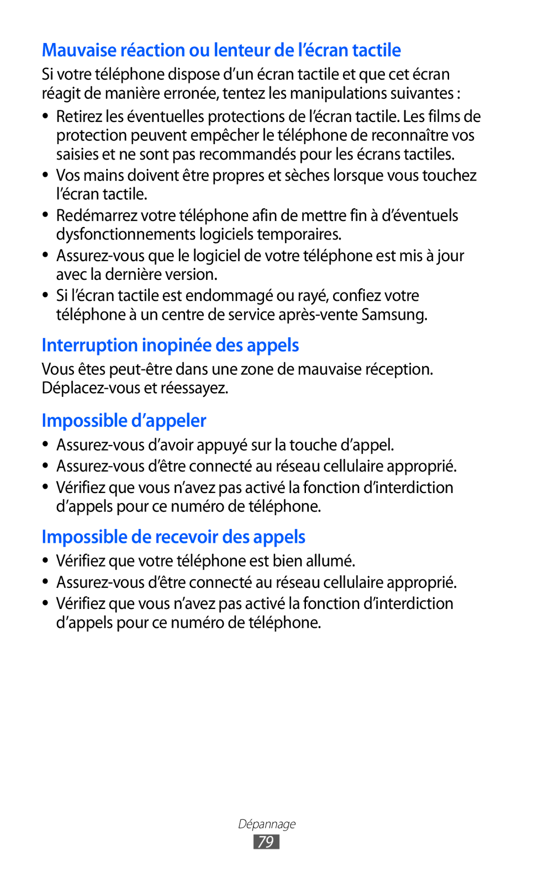 Samsung GT-C6712LKABGL manual Interruption inopinée des appels 