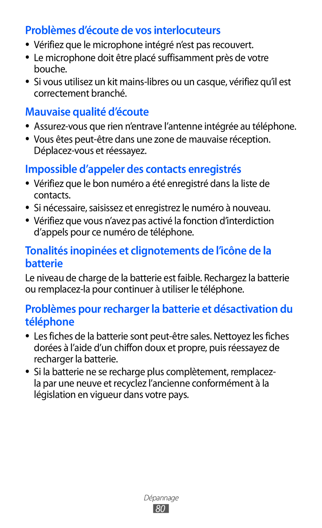 Samsung GT-C6712LKABGL manual Problèmes d’écoute de vos interlocuteurs 