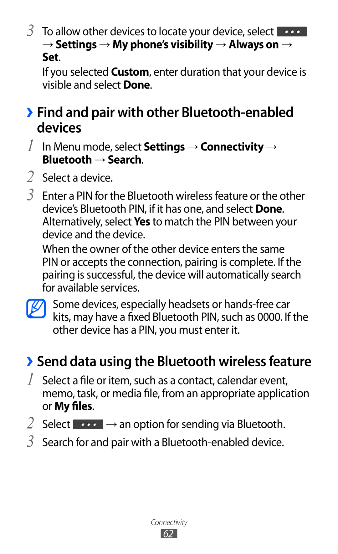 Samsung GT-C6712RWAXEZ, GT-C6712LKACIT, GT-C6712RWACIT, GT-C6712LKAFOP ››Find and pair with other Bluetooth-enabled devices 