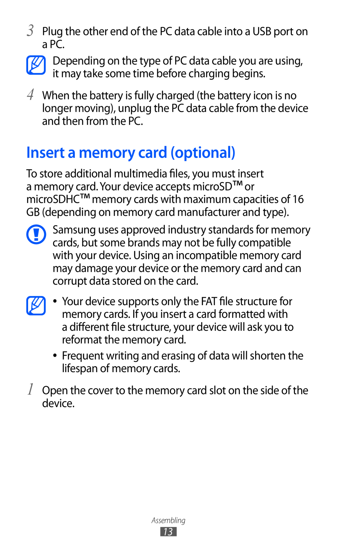Samsung GT-C6712LKATMC, GT-C6712LKACIT, GT-C6712RWACIT, GT-C6712LKAFOP, GT-C6712LKAKSA manual Insert a memory card optional 